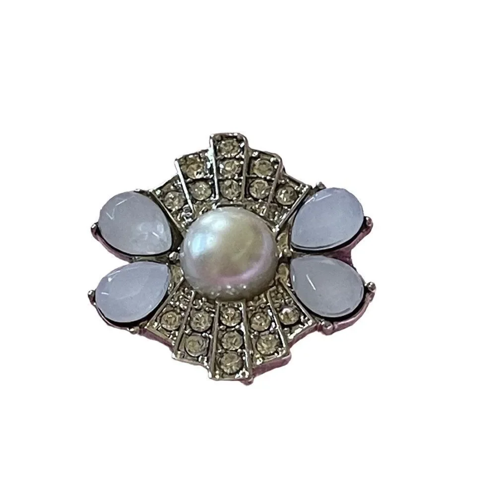 NWOT art Deco silver tone faux pearl ring US size 8.5